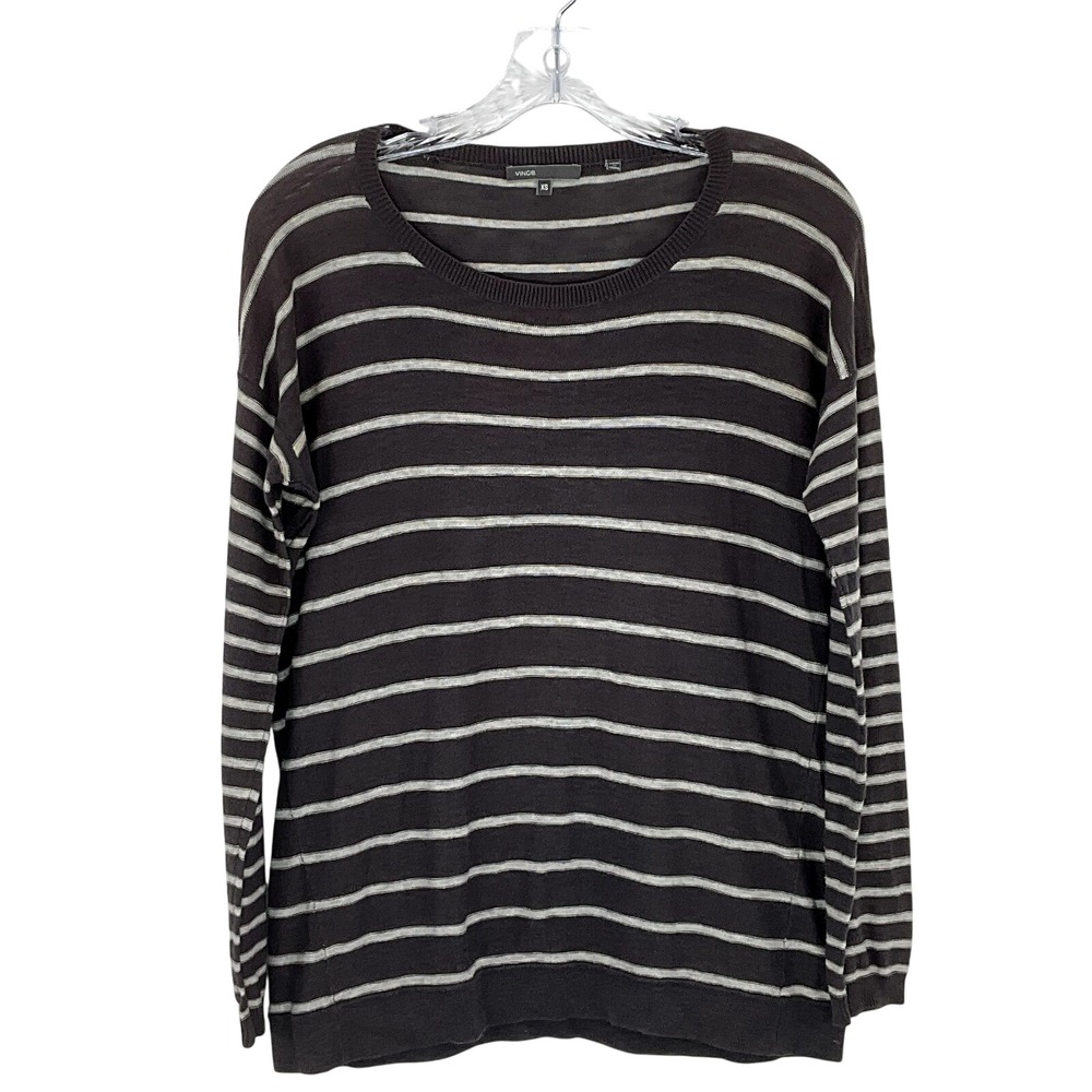 Vince Sweater Unisex XS Gray Stripe Crew Neck‎ 100% Cotton Lightweight Preppy